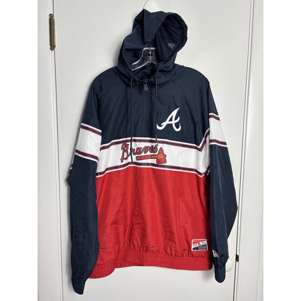 Men's Atlanta Braves New Era Quarter-Zip Hoodie Windbreaker Size Large